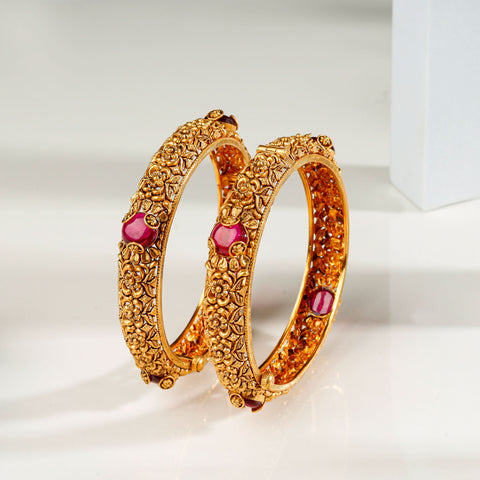 Nandini Vintage Pink Stone Gold Bangles