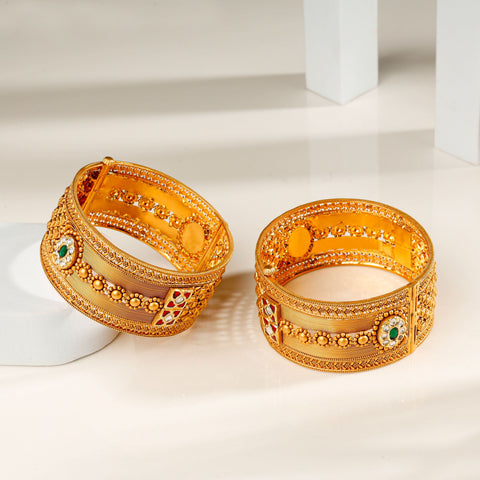 Mahira Ornate Floral Grid Gold Bangles