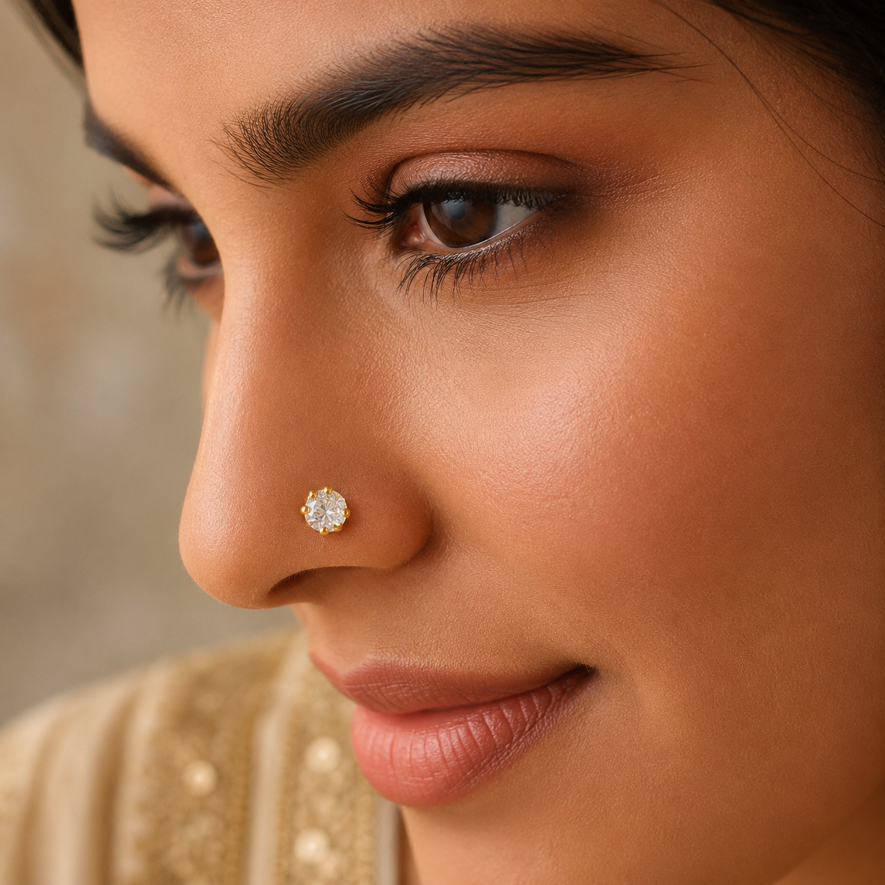 Venika Shining Petal Gold Nose Pin