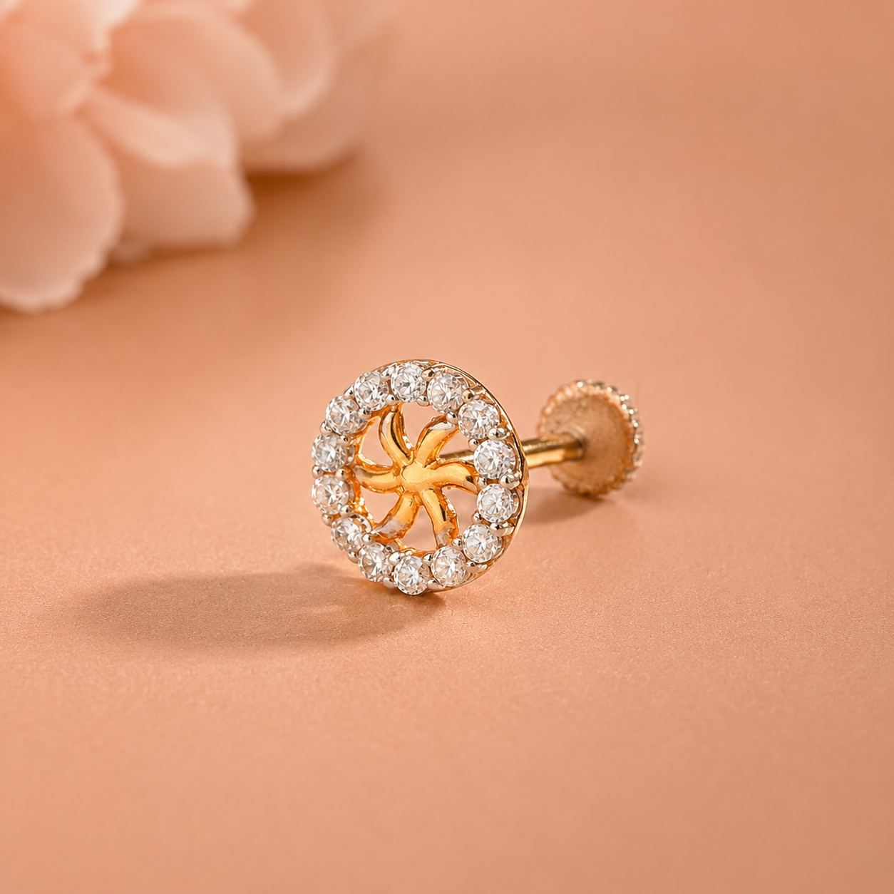 Risha Dazzling Floral Twist Gold Nose Pin