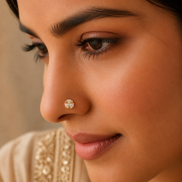 Sana Twirl Floral Shine Gold Nose Pin