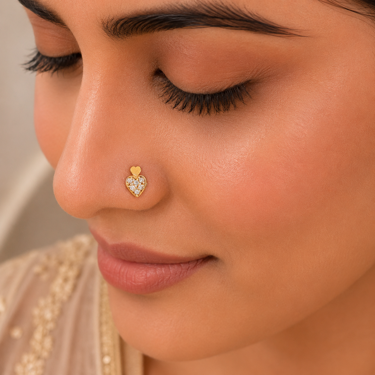 Teena Elegant Heart Gold Nose Pin