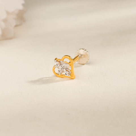 Janvi Floral Heart Gold Nose Pin