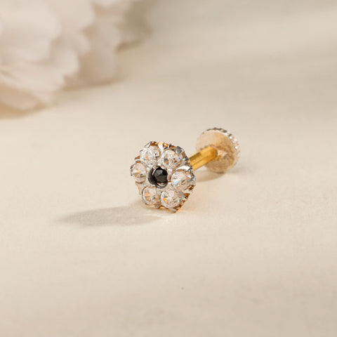 Sanvi Black Blossom Gold Nose Pin