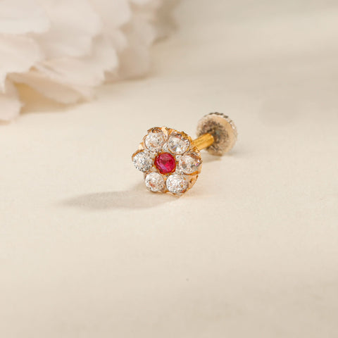 Trisha Red Center Flower Gold Nose Pin