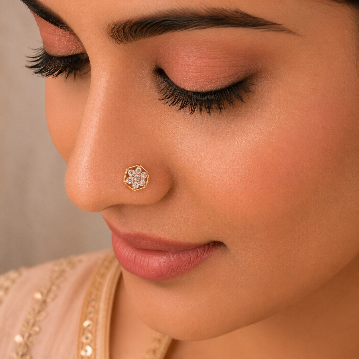Gleaming Floral Gold Nose Pin