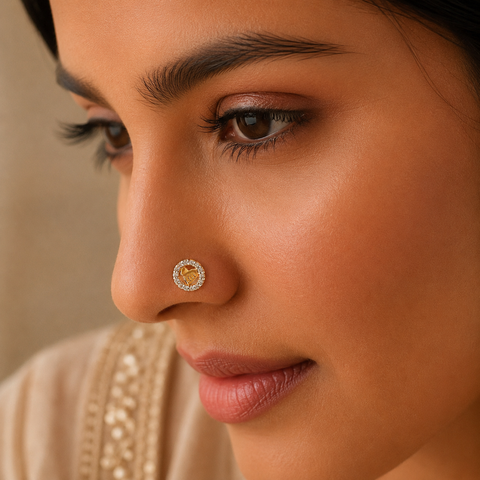 Prisha Shimmering Heart Gold Nose Pin