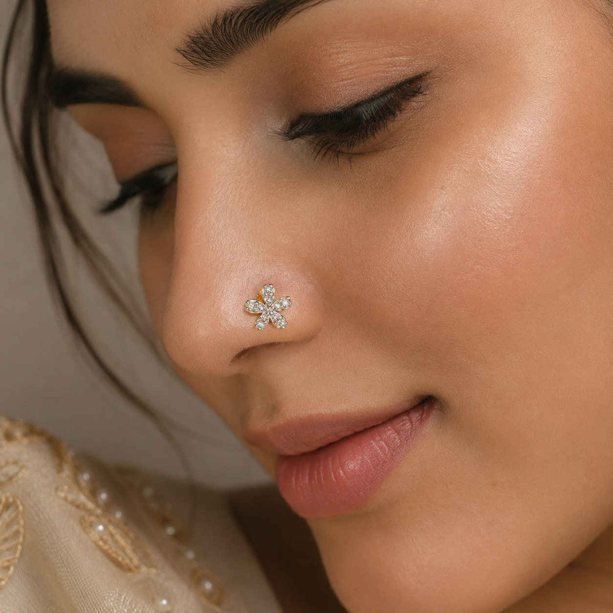 Shakti Five Petal Floral Gold Nose Pin