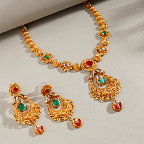 Ridhima Regal Floral Kundan Gold Necklace Set