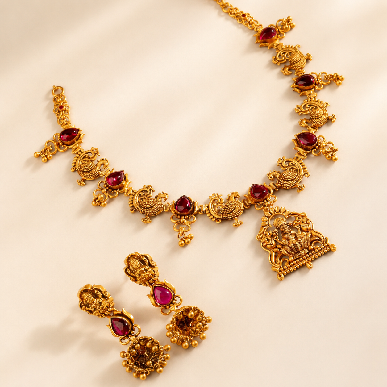 Royal Lakshmi Temple Gold Necklace Set