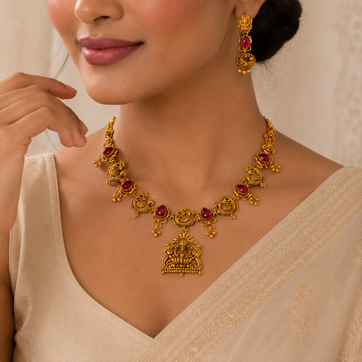 Royal Lakshmi Temple Gold Necklace Set
