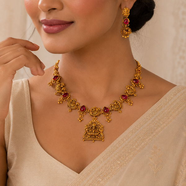 Royal Lakshmi Temple Gold Necklace Set