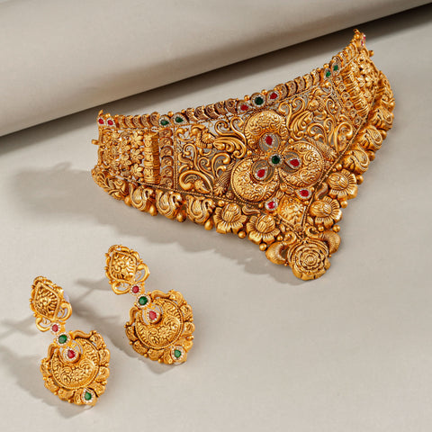Diya Regal Goddess Gold Choker Set