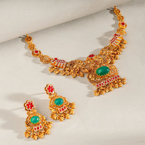 Amaya Green Gem Heritage Gold Necklace Set