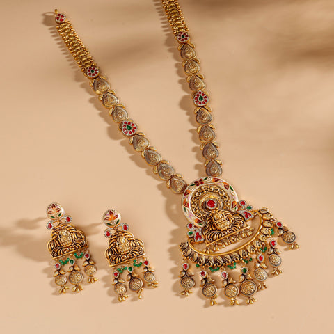 Regal Lakshmi Charm  Long Gold Necklace Set