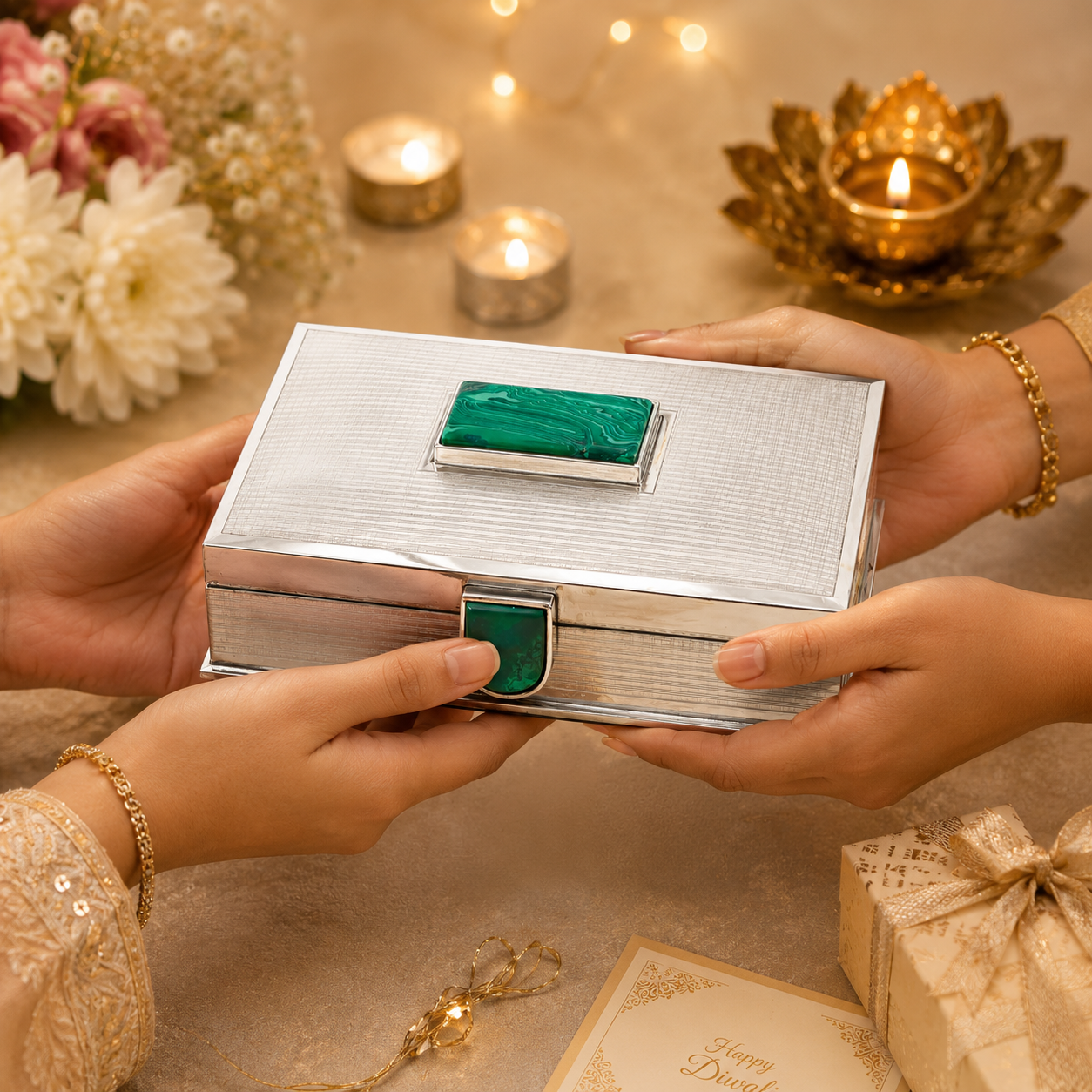 Trinket Green Stone Silver Box