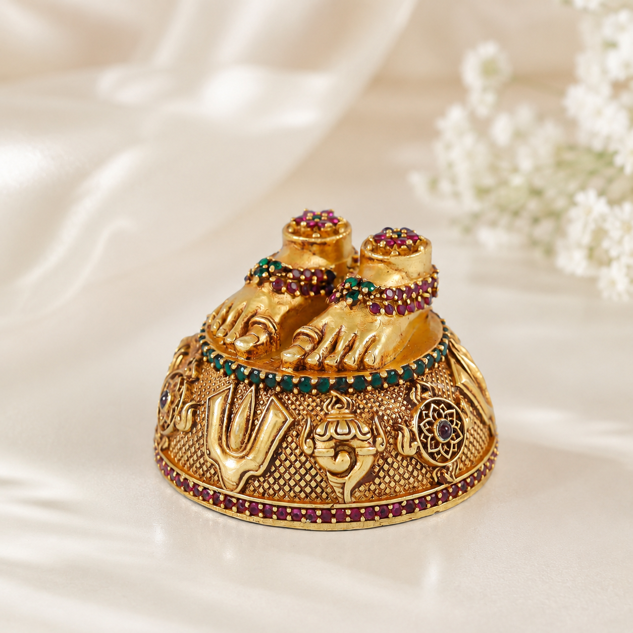 Tirupati Balaji Charan Paduka Silver Sindoor Box