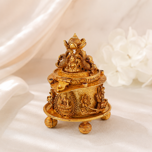 Gold Plated Lakshmi Silver Sindoor Box