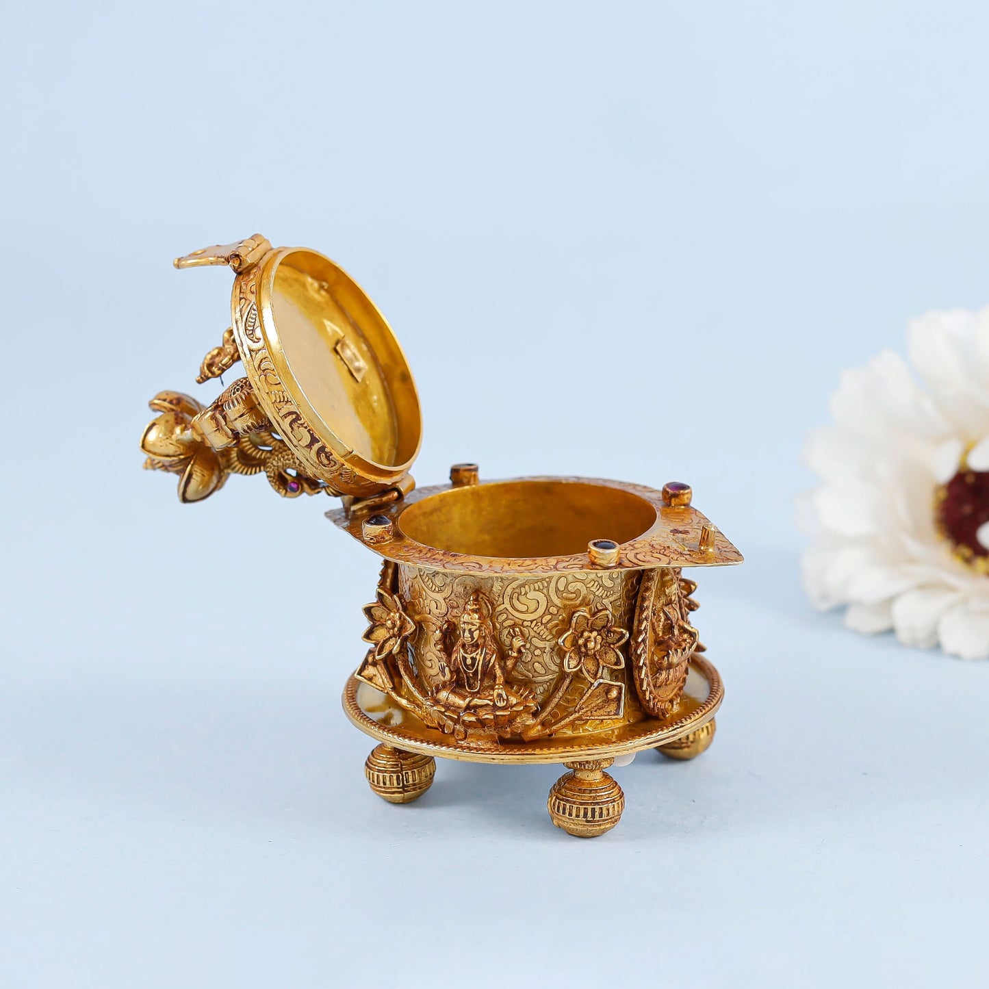 Gold Plated Lakshmi Silver Box