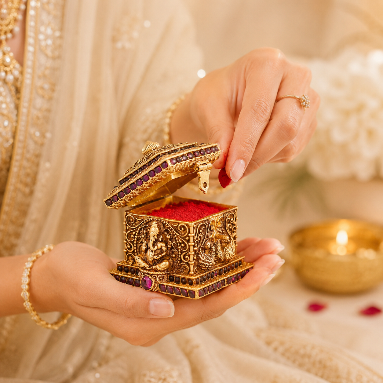 Beautiful Ganesha Silver Sindoor Box