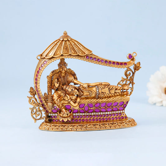 Vishnu- Lakshmi  Gold Plated Silver Idol