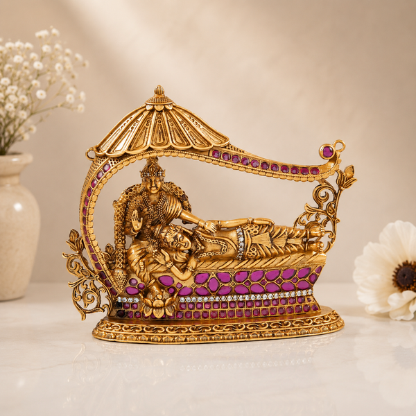 Vishnu Lakshmi Gold Plated Silver Idol