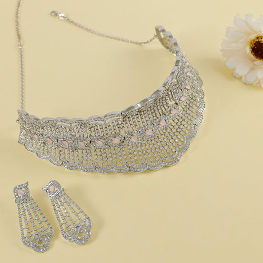Ananta Crystal CZ Silver Necklace Set