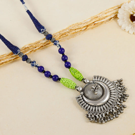Arhaana Green - Blue  Tribal Silver Necklace