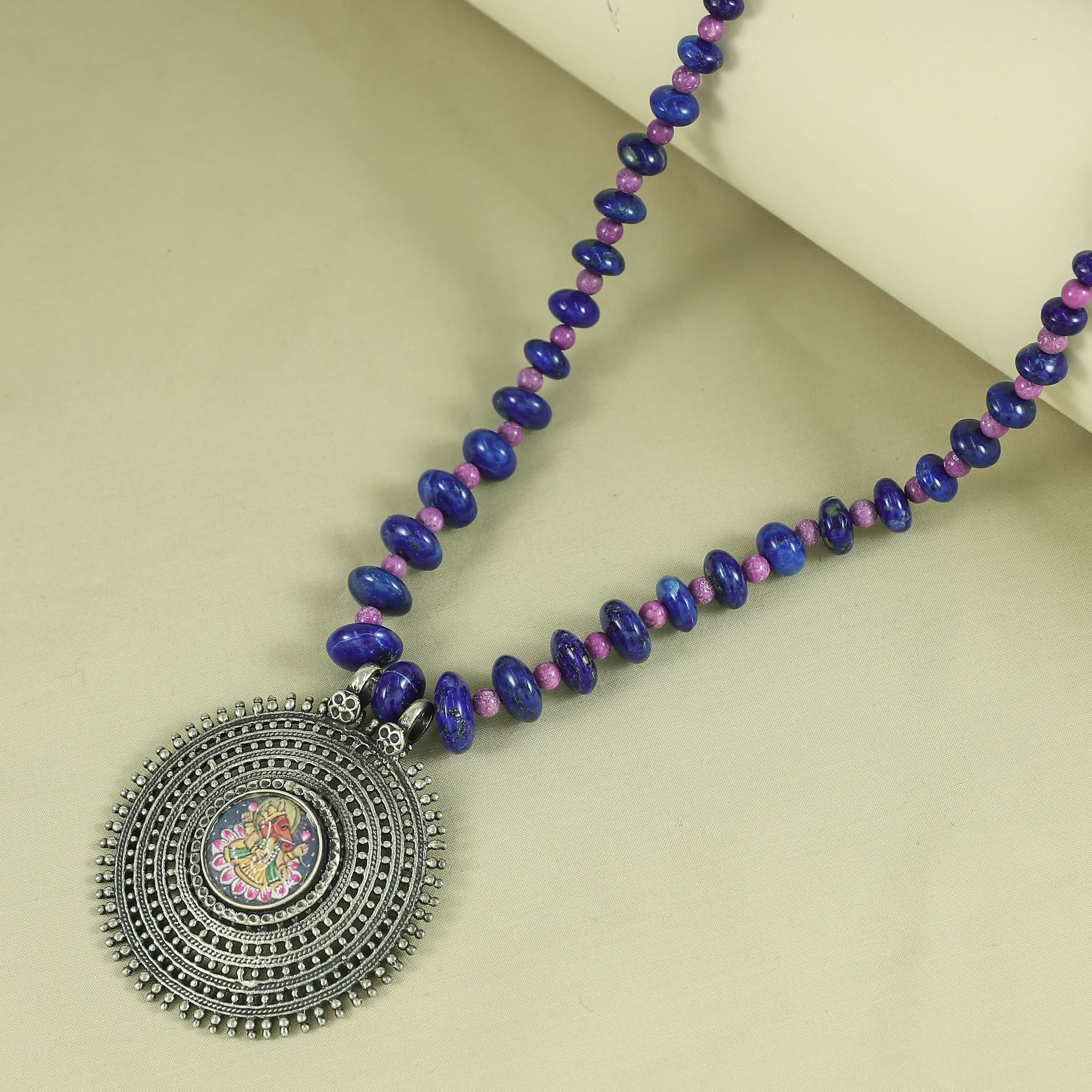 Neetu Divine Blue Beaded Elegance Silver Necklace