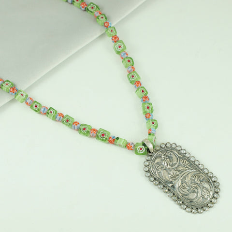 Radha Elegant Silver Paired With Floral Beads Necklace
