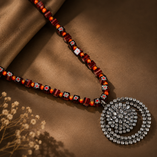 Sushmita Floral Design Colorful Silver Necklace