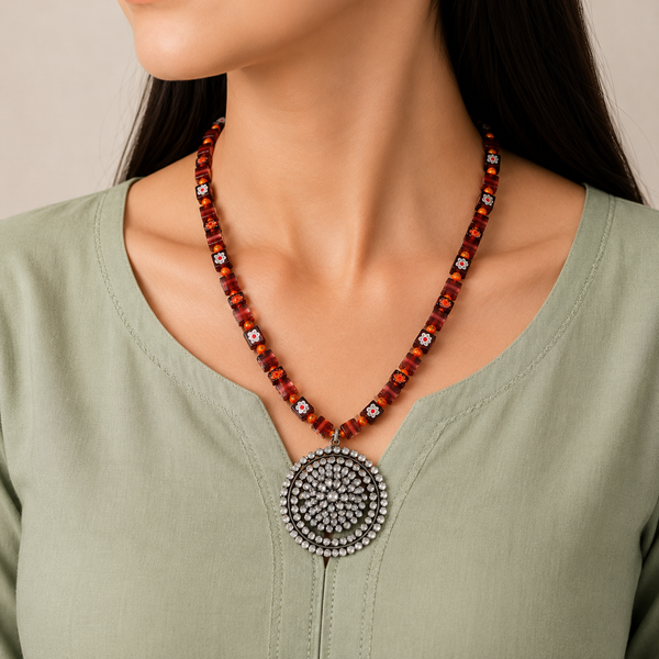 Sushmita Floral Design Colorful Silver Necklace