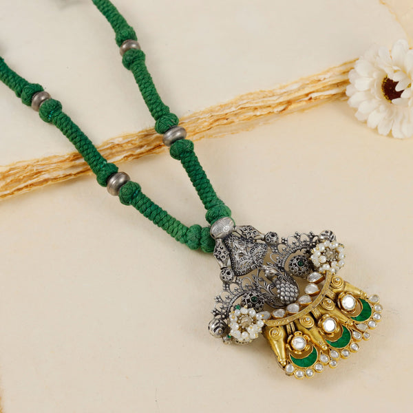 Avika Inspired Royal Green Thread Silver Necklace