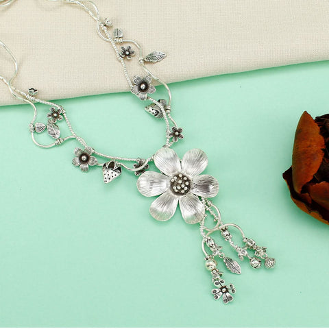Bhavya Moonlit Flower Necklace Silver Necklace
