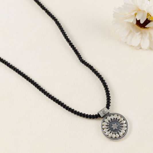 Alyna Black Thread Dual Tone Silver Necklace