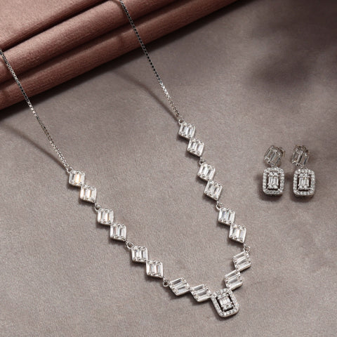 Meera Elegant Cz Silver Necklace Set
