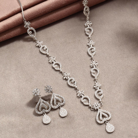 Reena  Floral Desig Cz Silver  Necklace Set