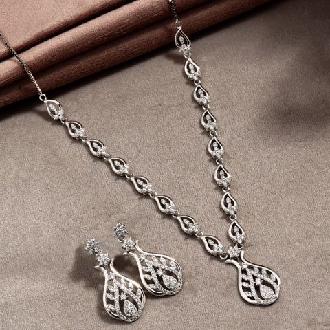 Reena Cz Stones Silver Necklace Set