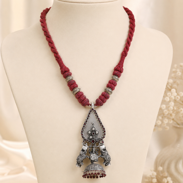 Elephant Red Thread Silver Necklace