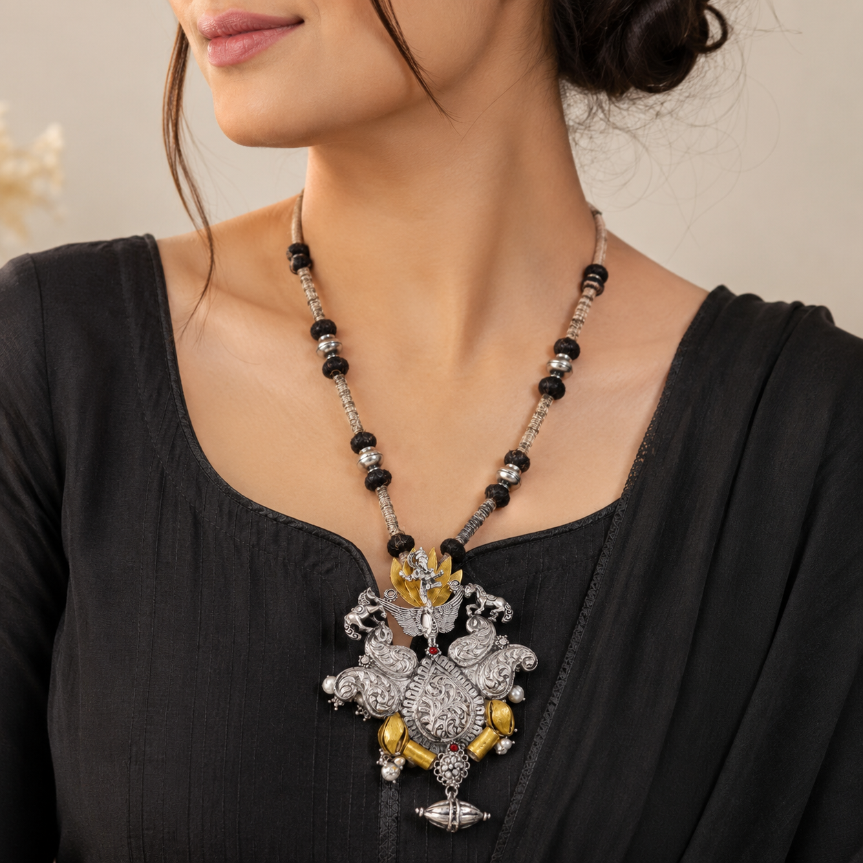 Inspired Powerful And Vajra Silver Necklace