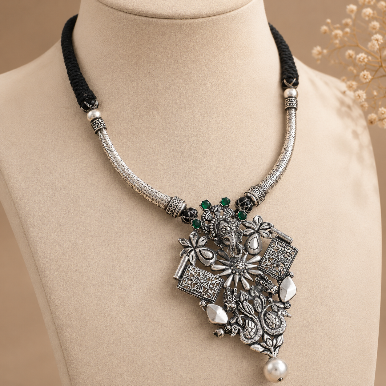 Veda Ganesh White Pearl Silver Necklace