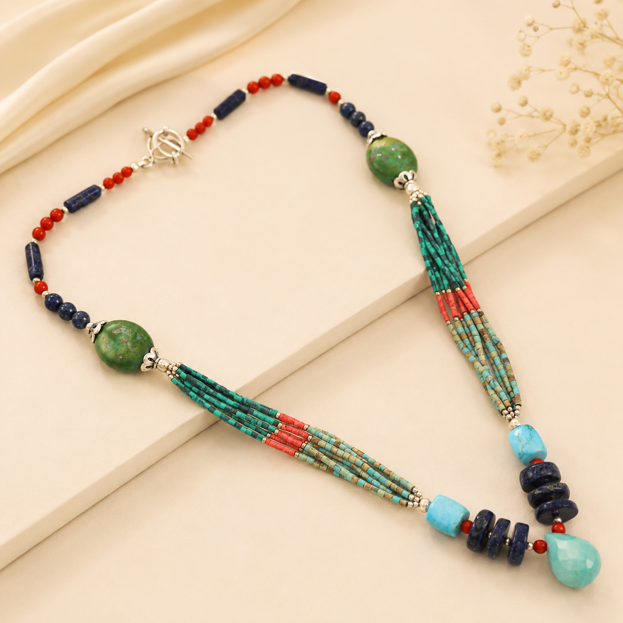 Jiya Vibrant Chic Tribal Silver Necklace