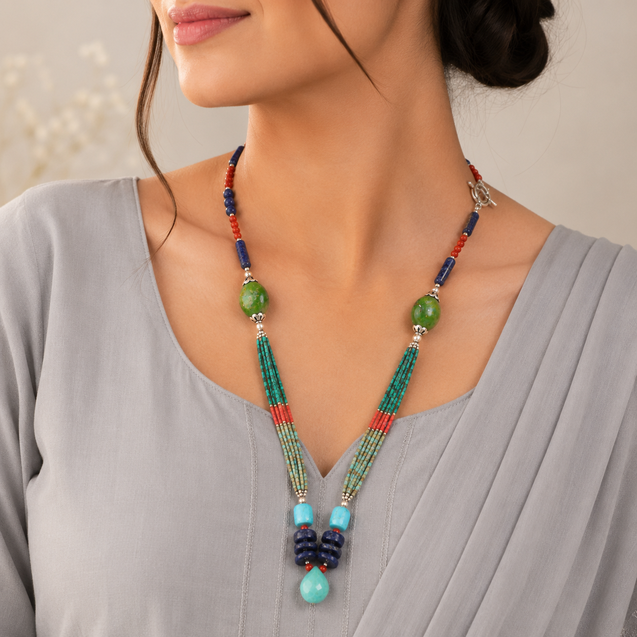 Jiya Vibrant Chic Tribal Silver Necklace