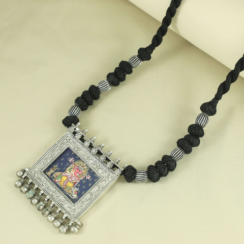 Ganesha painting With Thread  Silver Necklace