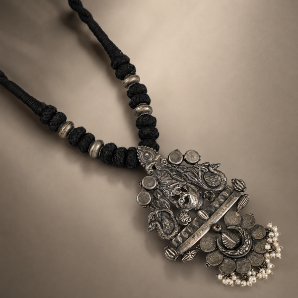 Antique Black Thread Silver Necklace