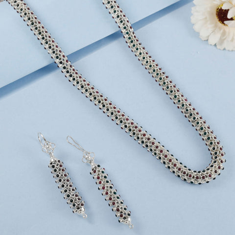 Neelam Stonework Silver Necklace Set
