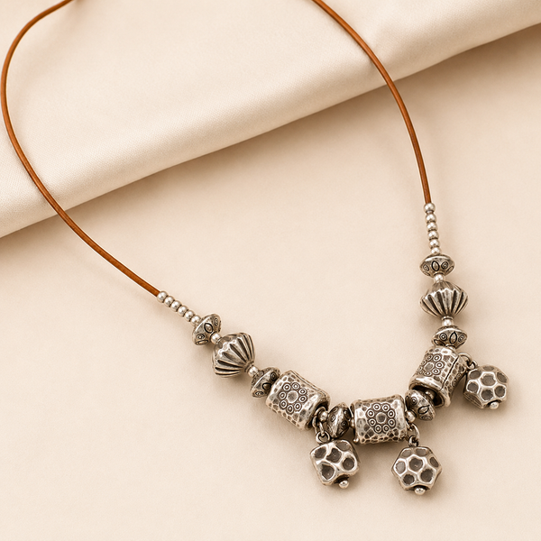 Rustic Silver Beads Minimal Tribal Charm Necklace