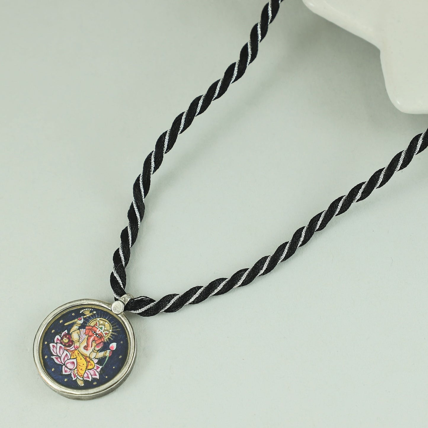 Vinayaka Shringar  Black Thread Silver Necklace