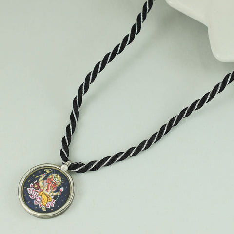 Vinayaka Shringar  Black Thread Silver Necklace