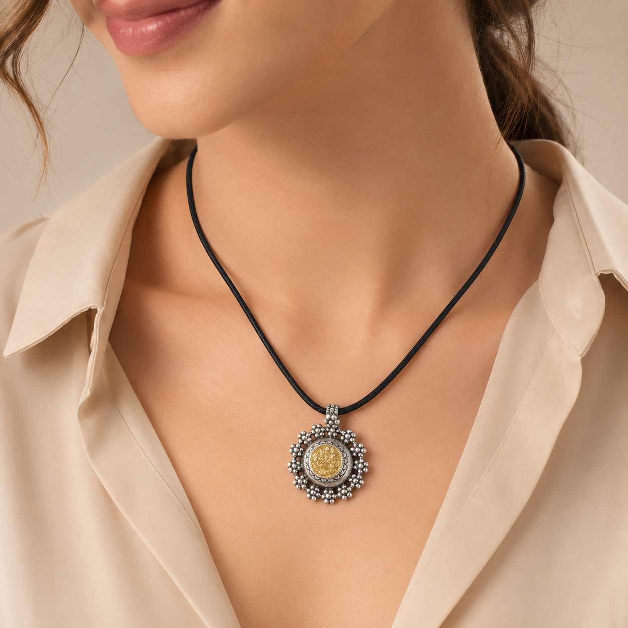 Elegant  Ganesh Black Thread Silver Necklace
